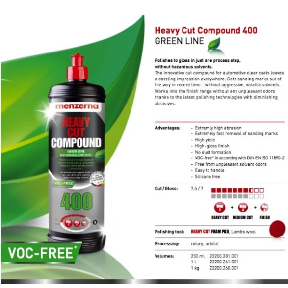 Menzerna Heavy Cut Compoud 400 Green Line Κοπτική Αλοιφή Γυαλίσματος 1lt